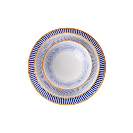 24-piece porcelain dinner set in blue and orange