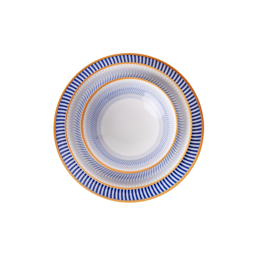 24-piece porcelain dinner set in blue and orange