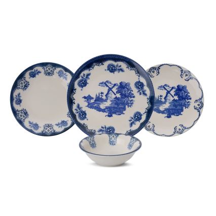 24-piece porcelain dinner set in blue and white