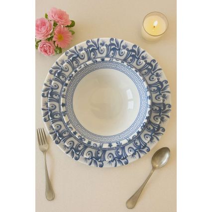 24-piece porcelain dinner set in white and blue