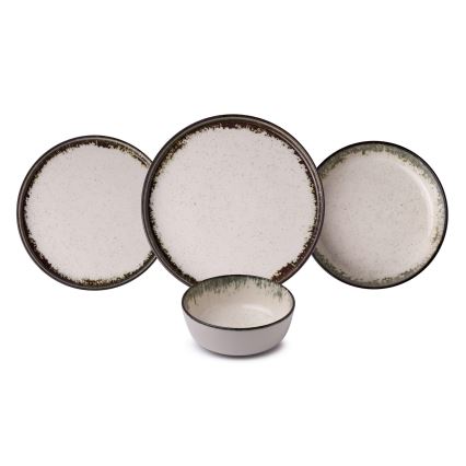 24-piece porcelain dinner set in white and brown