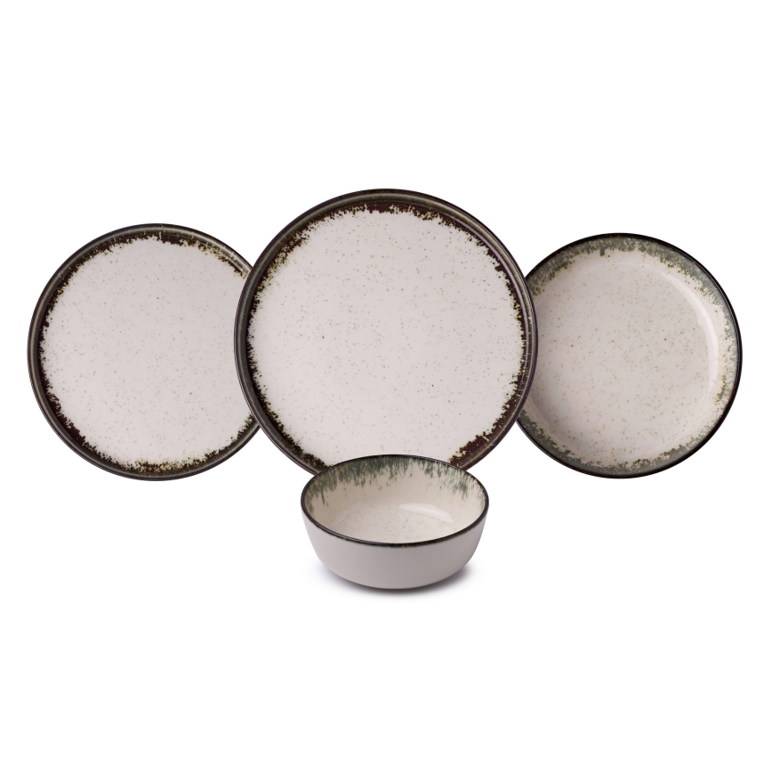 24-piece porcelain dinner set in white and brown