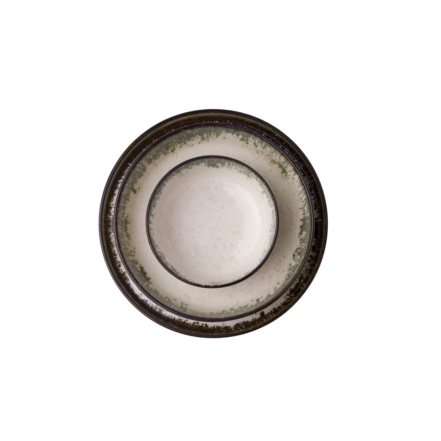 24-piece porcelain dinner set in white and brown