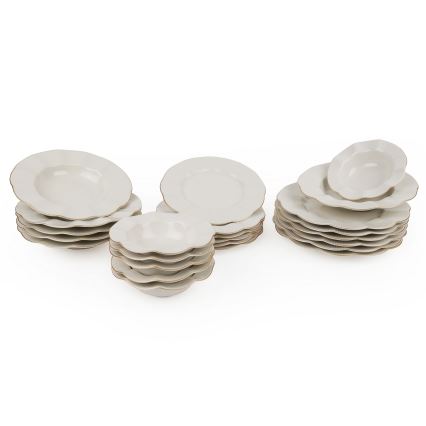 24-piece porcelain dinner set in white with gold accents
