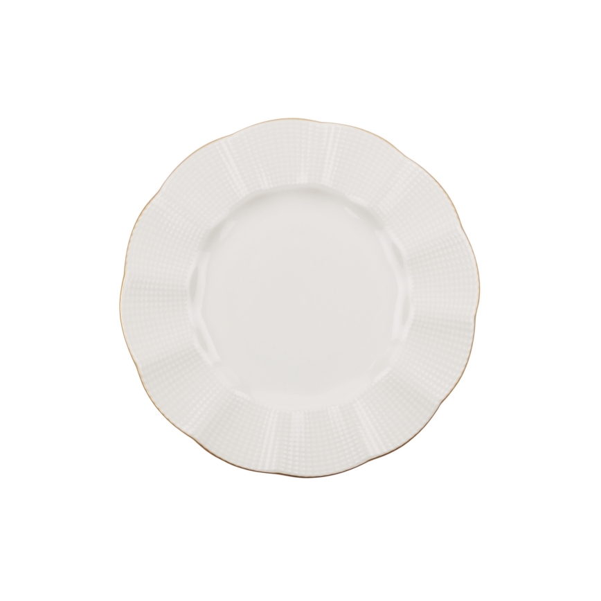 24-piece porcelain dinner set in white with gold accents