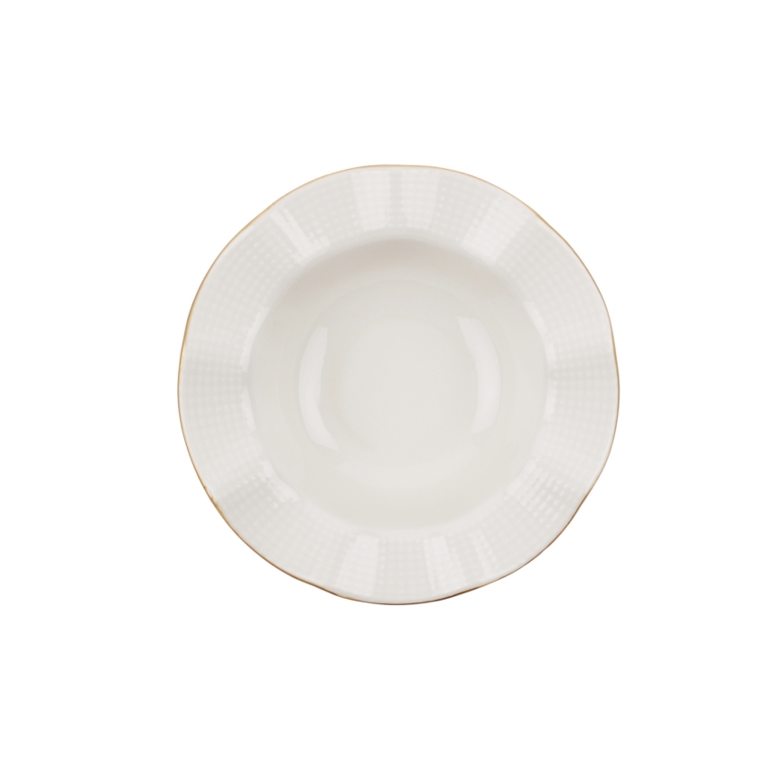 24-piece porcelain dinner set in white with gold accents