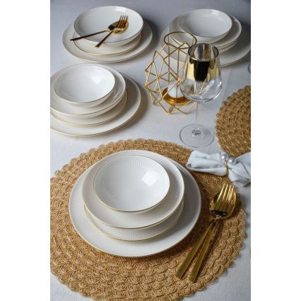 24-piece porcelain dinner set in white with gold trim