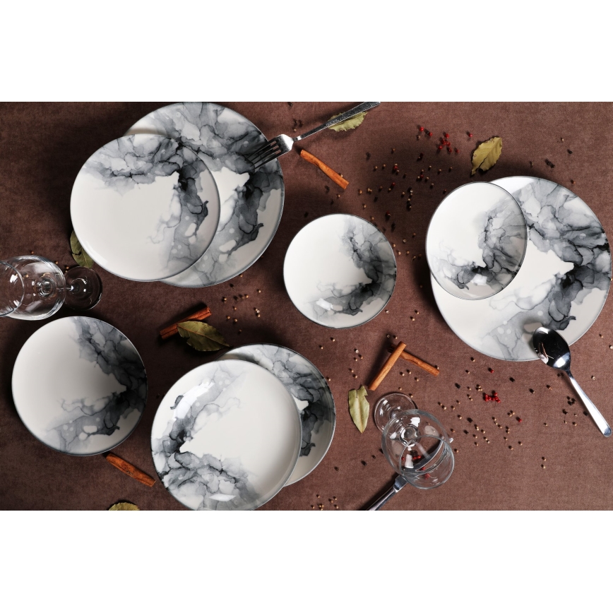 24-piece porcelain dinner set, white/black