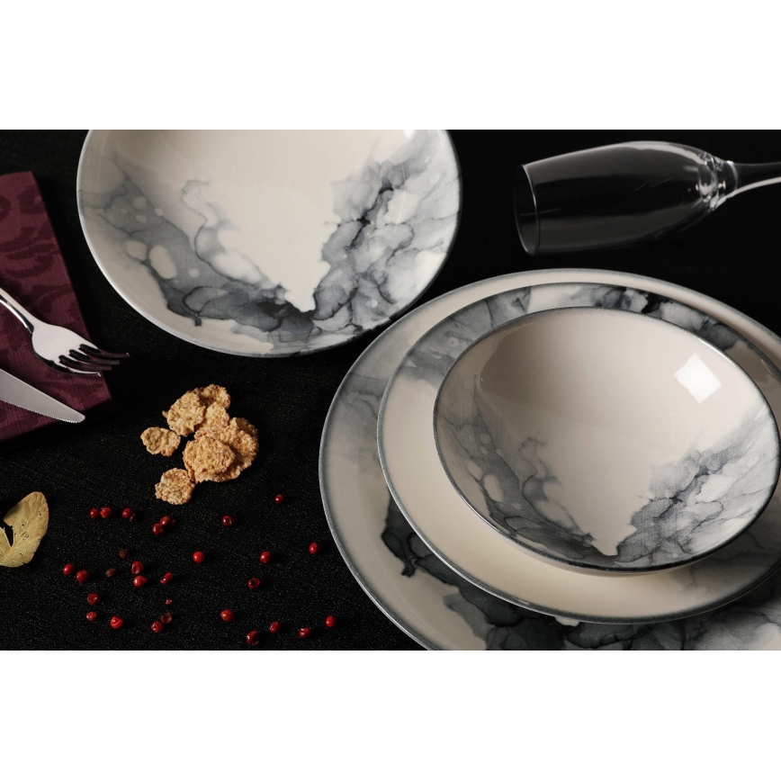 24-piece porcelain dinner set, white/black