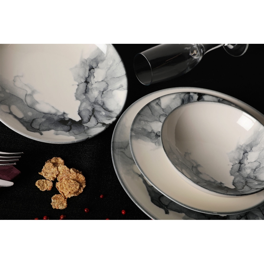 24-piece porcelain dinner set, white/black