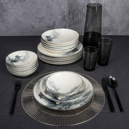 24-piece porcelain dinner set, white/black
