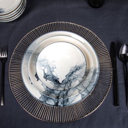 24-piece porcelain dinner set, white/black