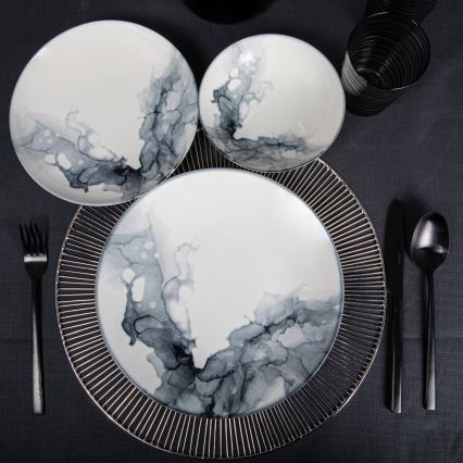 24-piece porcelain dinner set, white/black