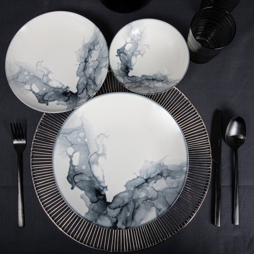24-piece porcelain dinner set, white/black