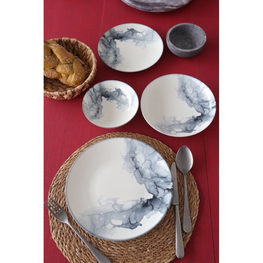 24-piece porcelain dinner set, white/black