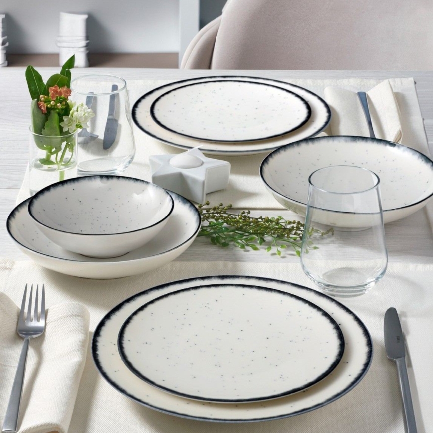 24-piece porcelain dinner set, white/black