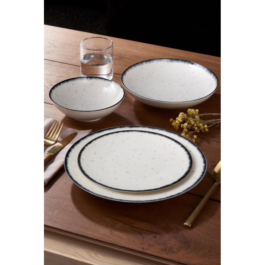 24-piece porcelain dinner set, white/black