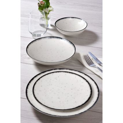 24-piece porcelain dinner set, white/black
