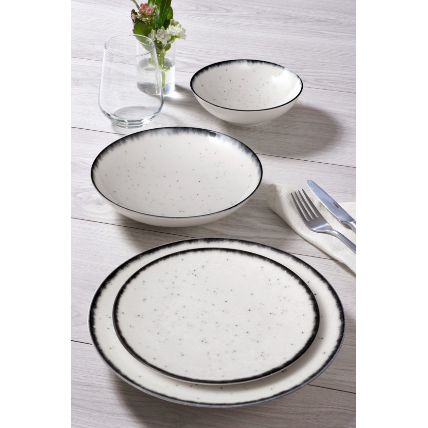 24-piece porcelain dinner set, white/black