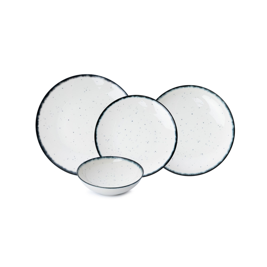 24-piece porcelain dinner set, white/black