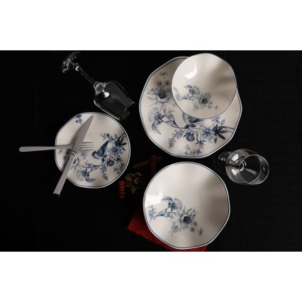 24-piece porcelain dinner set, white/blue