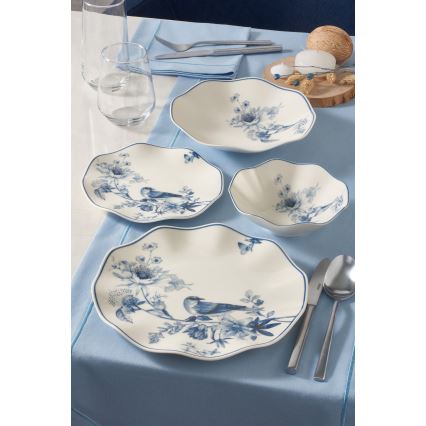 24-piece porcelain dinner set, white/blue