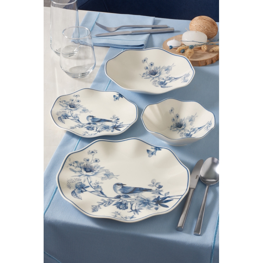 24-piece porcelain dinner set, white/blue
