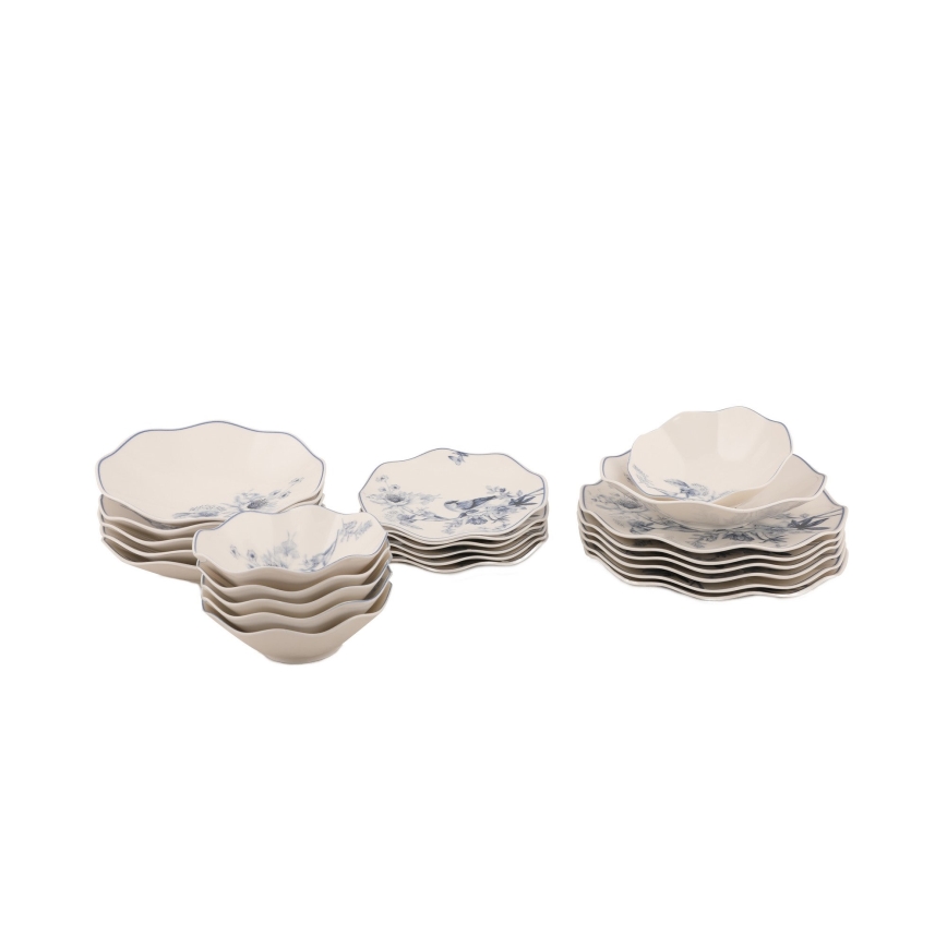 24-piece porcelain dinner set, white/blue