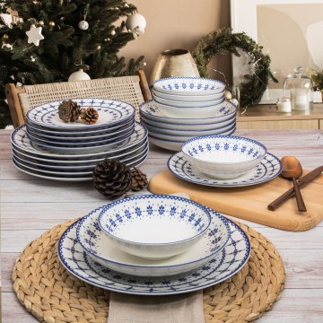 24-piece porcelain dinner set, white/blue