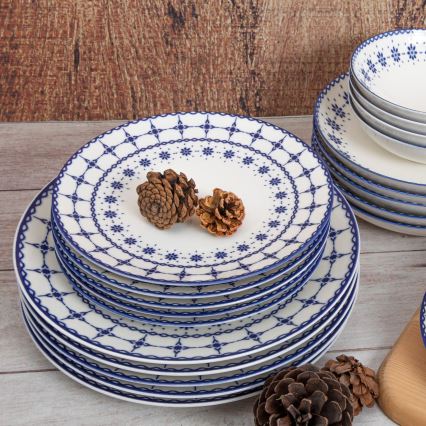24-piece porcelain dinner set, white/blue