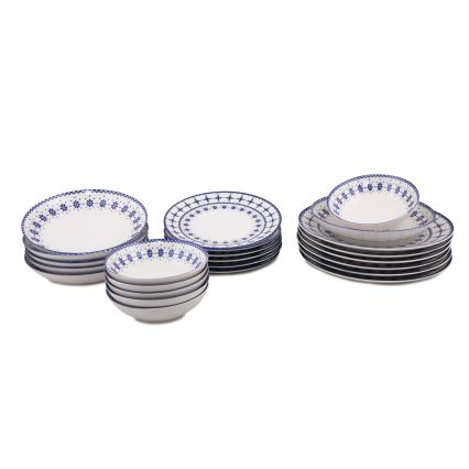 24-piece porcelain dinner set, white/blue
