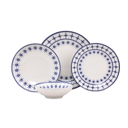 24-piece porcelain dinner set, white/blue