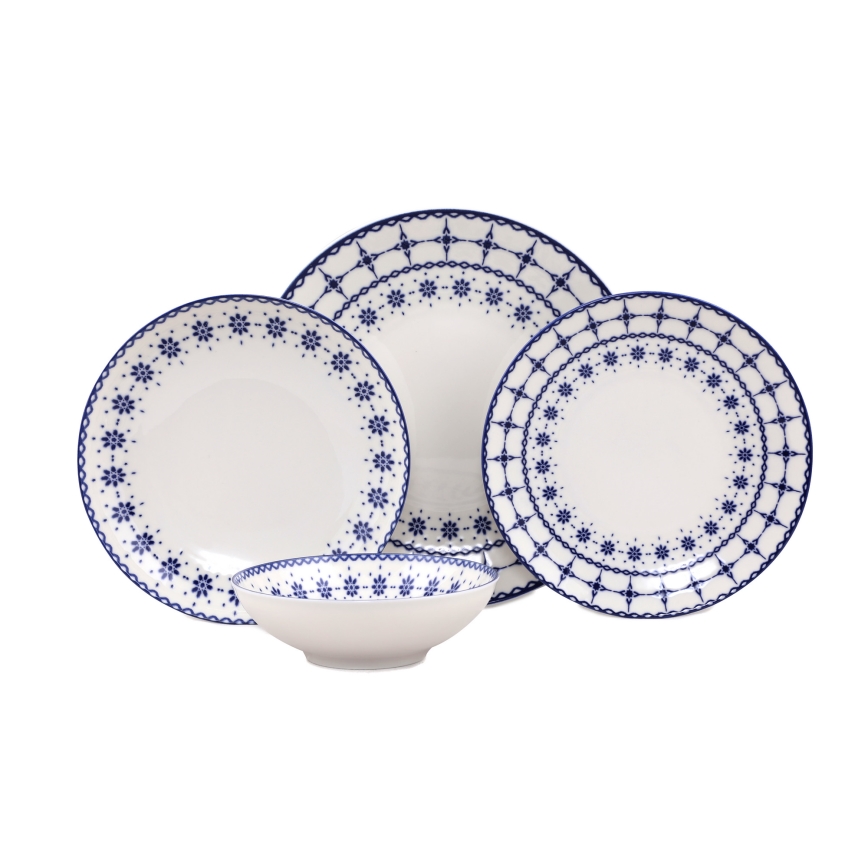 24-piece porcelain dinner set, white/blue