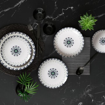 24-piece porcelain dinner set, white/blue