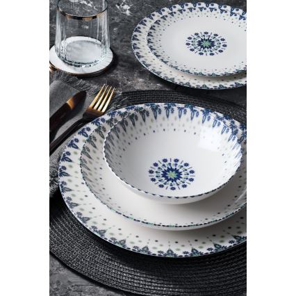 24-piece porcelain dinner set, white/blue