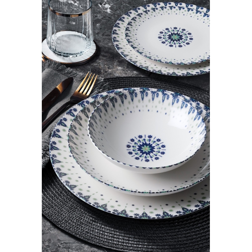 24-piece porcelain dinner set, white/blue
