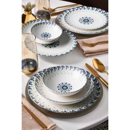 24-piece porcelain dinner set, white/blue