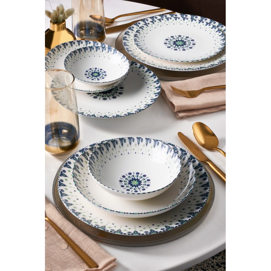 24-piece porcelain dinner set, white/blue