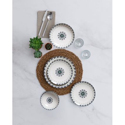 24-piece porcelain dinner set, white/blue