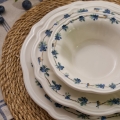 24-Piece Porcelain Dinner Set, White/Blue