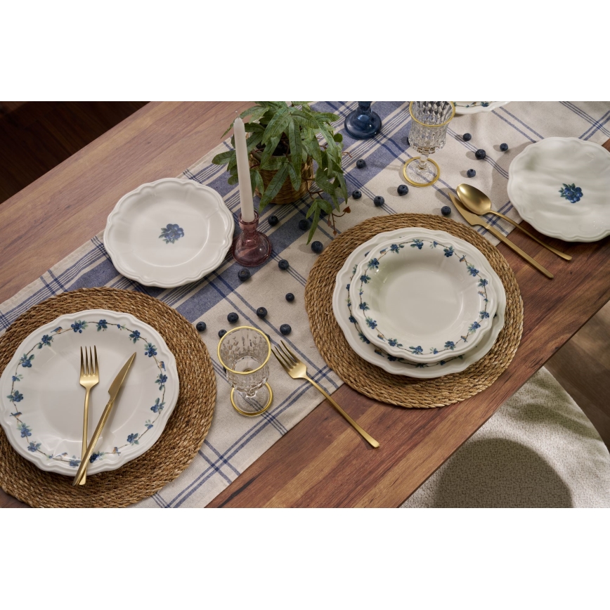 24-Piece Porcelain Dinner Set, White/Blue