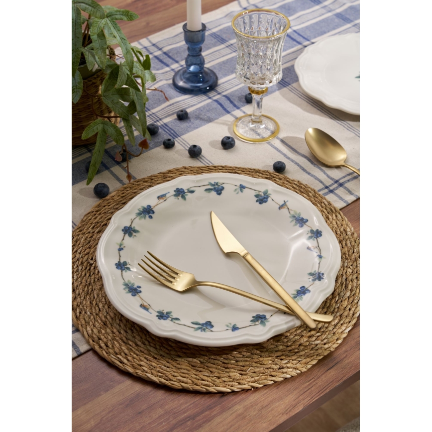 24-Piece Porcelain Dinner Set, White/Blue