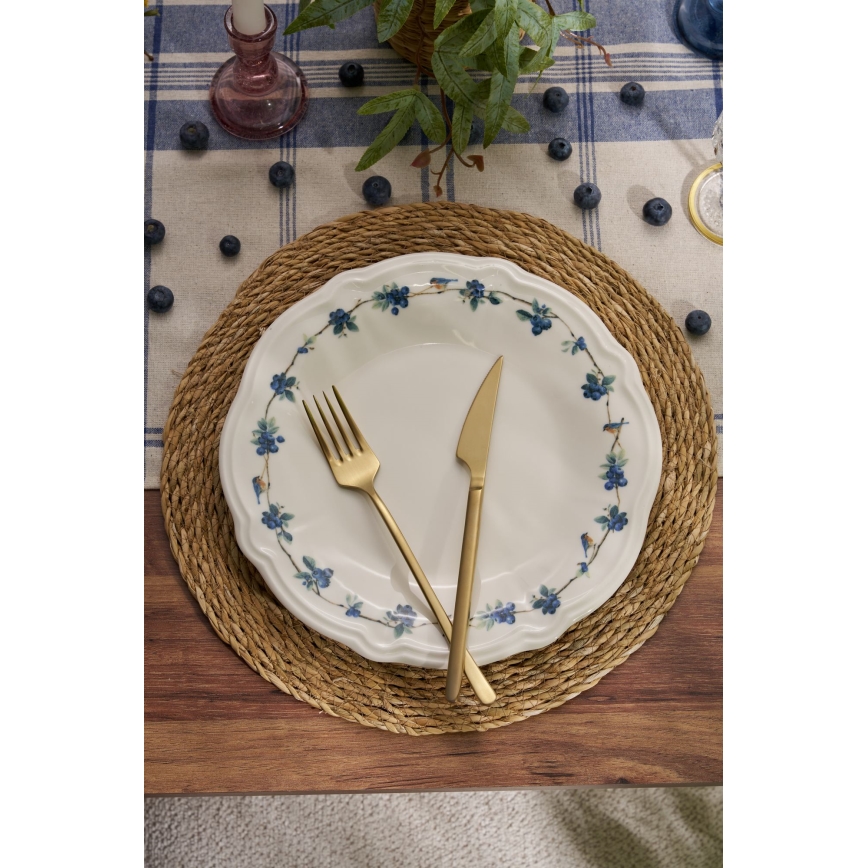 24-Piece Porcelain Dinner Set, White/Blue