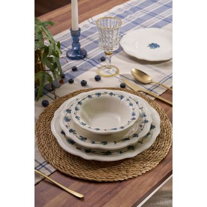 24-Piece Porcelain Dinner Set, White/Blue