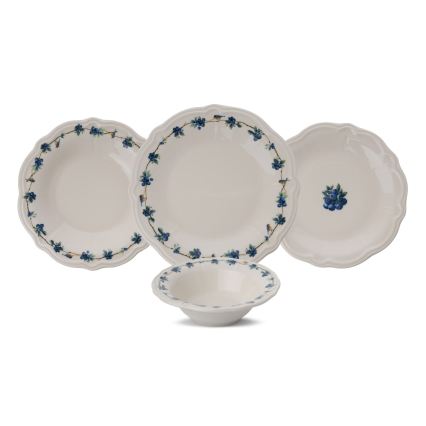 24-Piece Porcelain Dinner Set, White/Blue