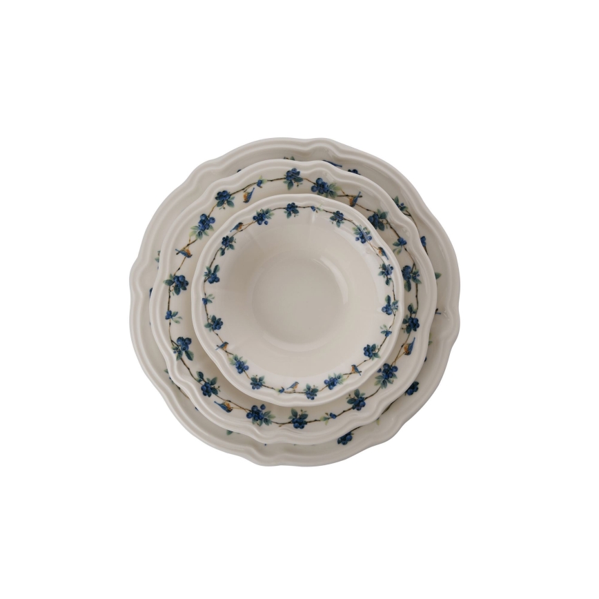 24-Piece Porcelain Dinner Set, White/Blue