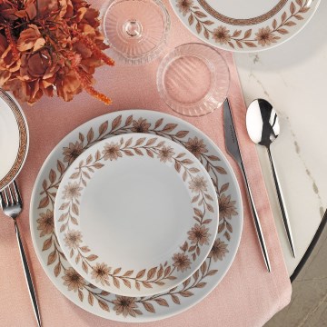 24-piece porcelain dinner set, white/brown