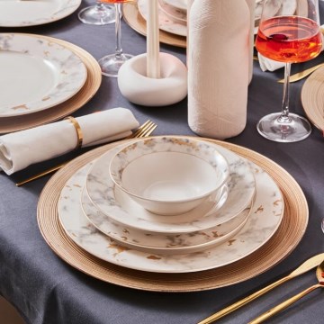 24-piece porcelain dinner set, white/gray
