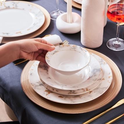 24-piece porcelain dinner set, white/gray