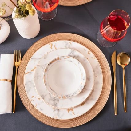 24-piece porcelain dinner set, white/gray